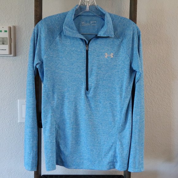 Under Armour Tops - Under Armour Heatgear Pull Over Long Sleeve Workout Top Blue and White